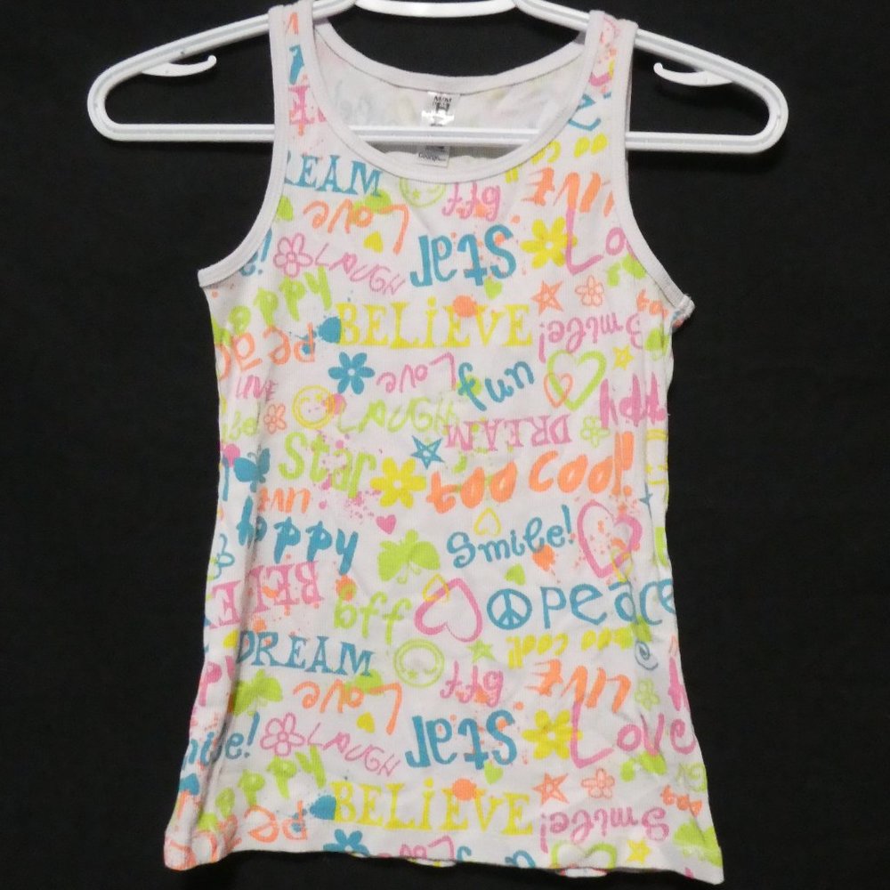 GEORGE | medium 10-12 | Ribbed White Graphic Tank Top | GUC